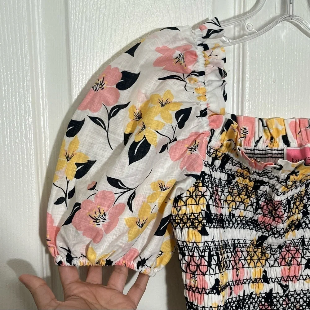 NWT KATE SPADE Lilly Blooms Floral Smocked Puff Sleeve Top | size XS